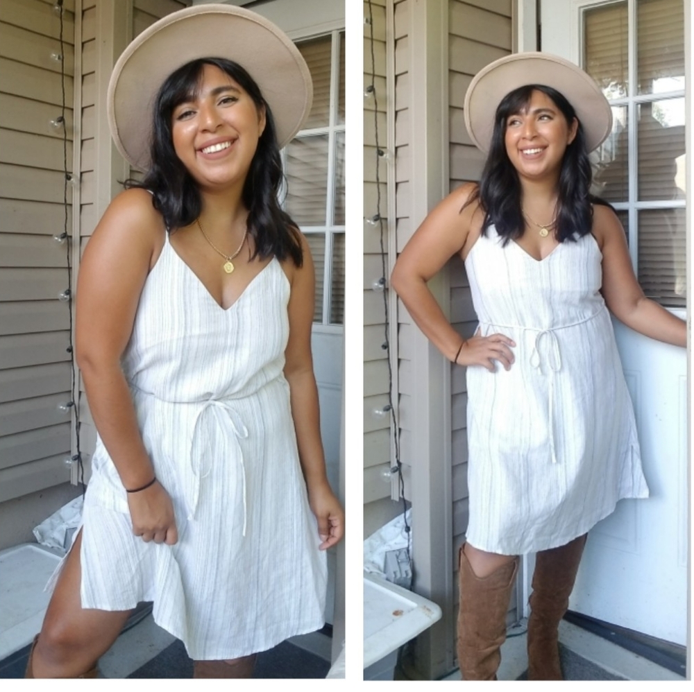 IVORY WHITE BLUE CREAM CAMI DRESS